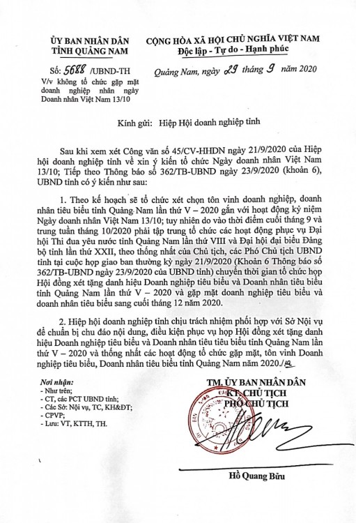 Hiệp hội Doanh nghiệp tỉnh Quảng Nam chúc mừng Ngày Doanh nhân Việt Nam 13/10